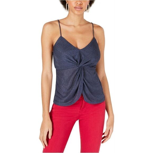New Socialite Women US XL Navy Blue Blouse Twist Front Evening Spaghetti Strap  - Picture 1 of 8